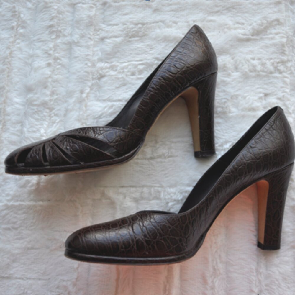 LK Bennett Brown Embossed Leather Heels